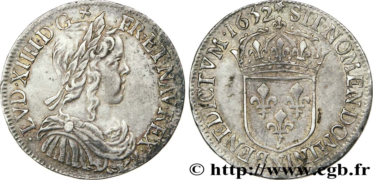 LOUIS XIV  THE SUN KING  Demi-écu à la mèche longue 1652 Montpellier SS