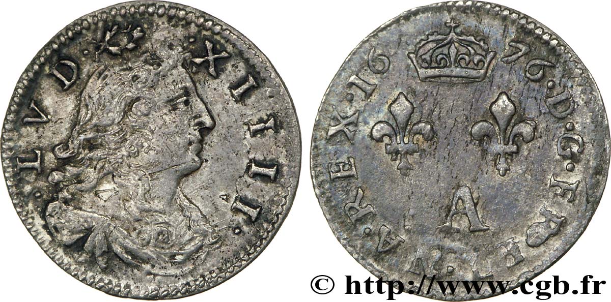 LOUIS XIV LE GRAND OU LE ROI SOLEIL Deux sols dits  des traitants  1676 Paris TTB
