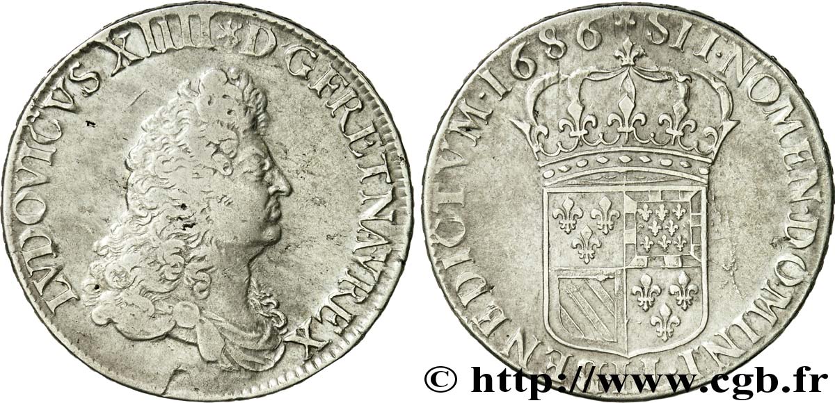 LOUIS XIV  THE SUN KING  Écu de Flandre 1686 Lille q.BB/BB