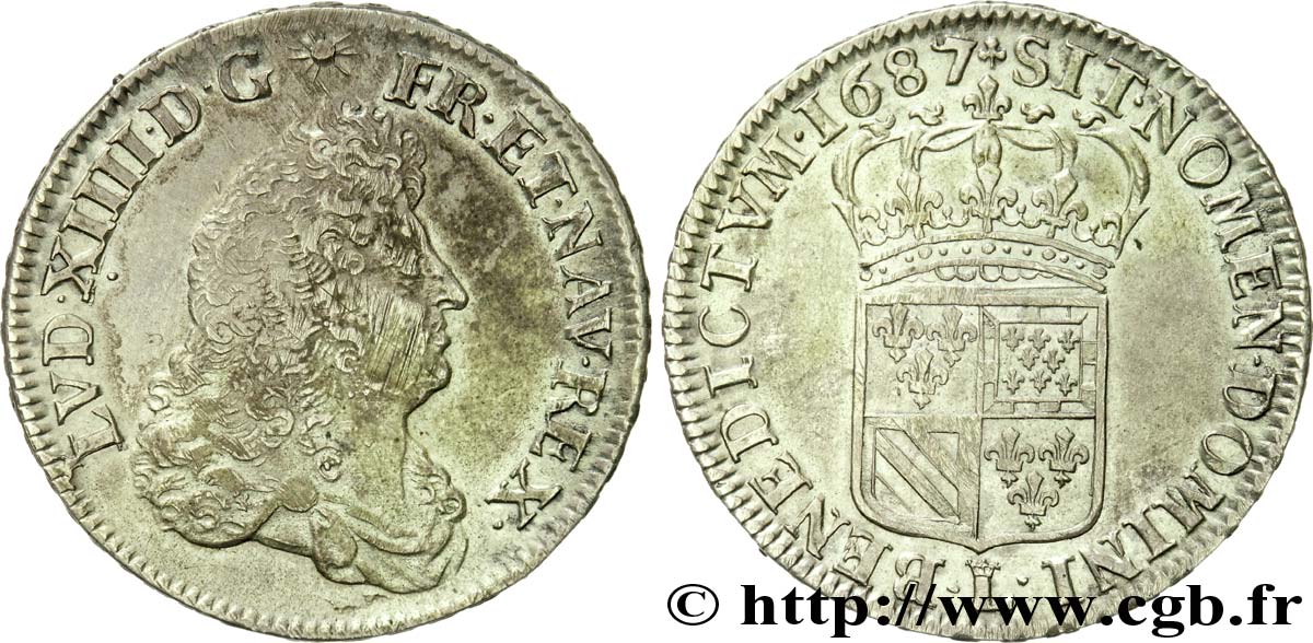 LOUIS XIV LE GRAND OU LE ROI SOLEIL Demi-écu de Flandre 1687 Lille TTB+