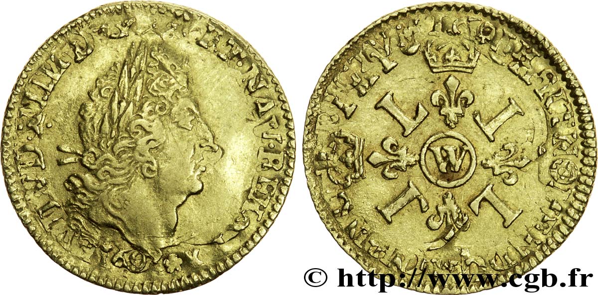 LOUIS XIV  THE SUN KING  Demi-louis d or aux quatre L 169[?] Lille fSS