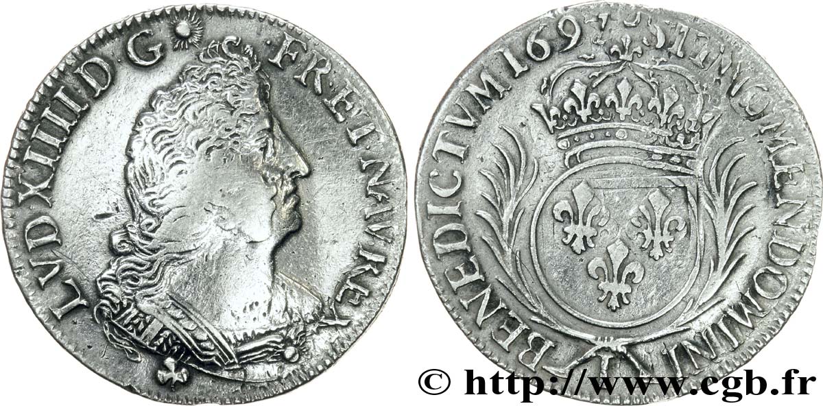 LOUIS XIV  THE SUN KING  Demi-écu aux palmes 1697 Limoges q.BB