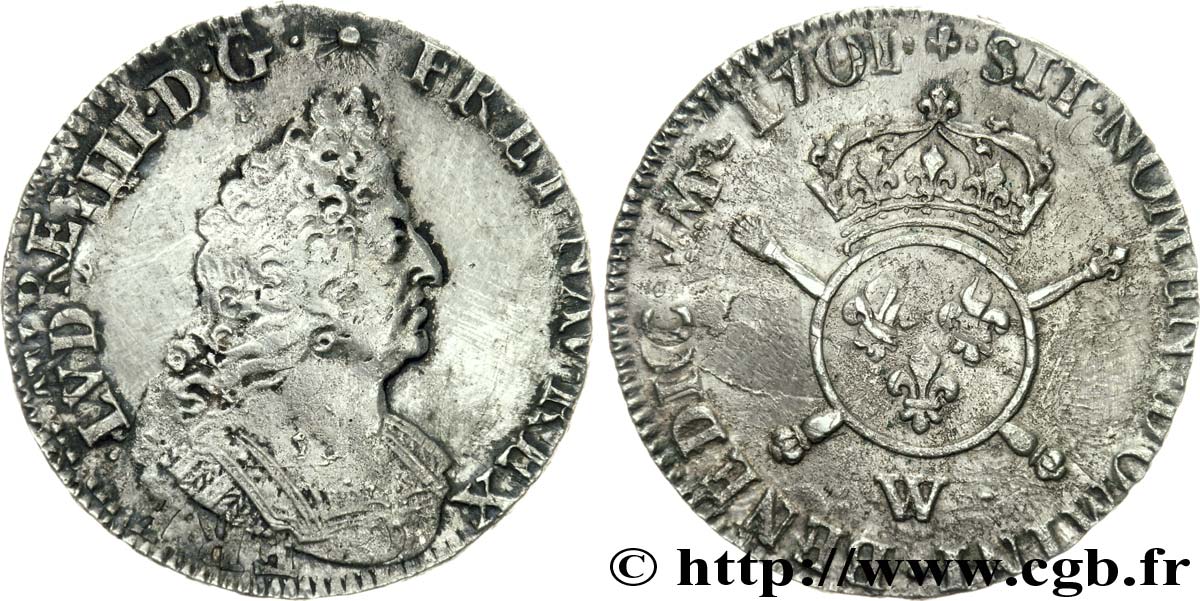 LOUIS XIV  THE SUN KING  Demi-écu aux insignes 1701 Lille fSS/SS