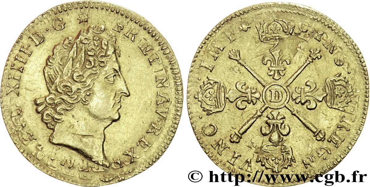 LOUIS XIV &nbsp;THE SUN KING&nbsp; Louis aux insignes 170[4 ou 5] Lyon XF