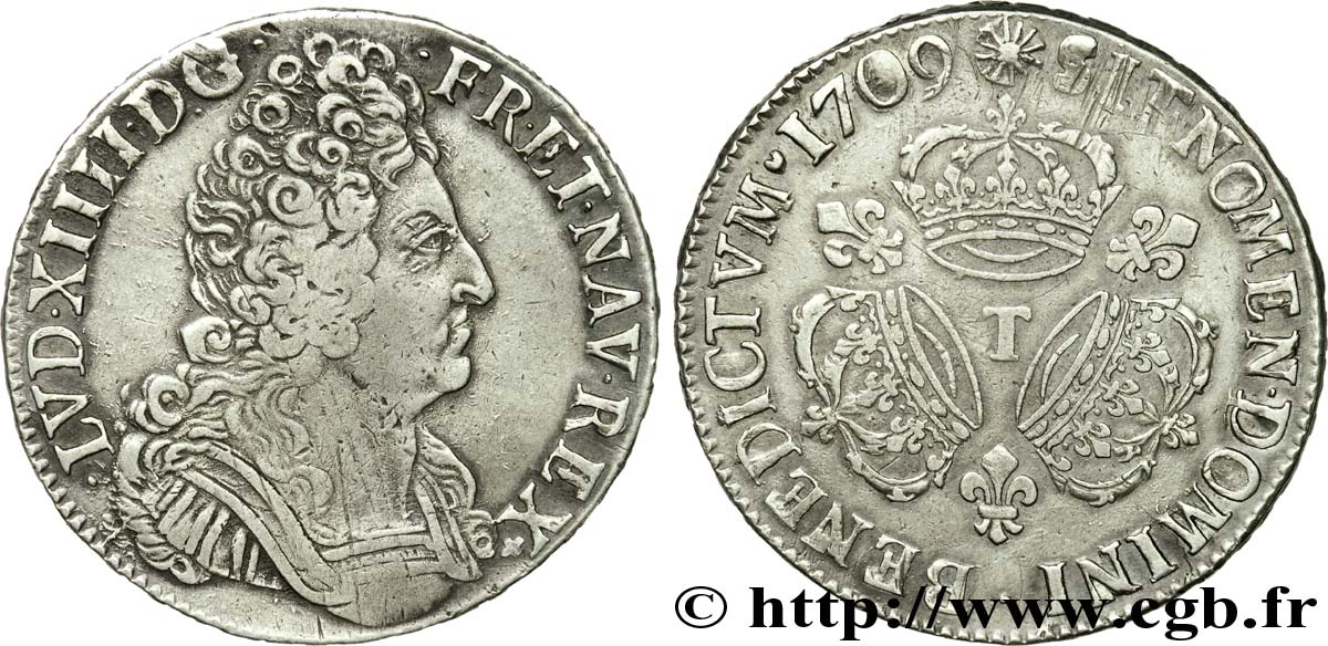 LOUIS XIV  THE SUN KING  Écu aux trois couronnes 1709 Nantes fSS/SS