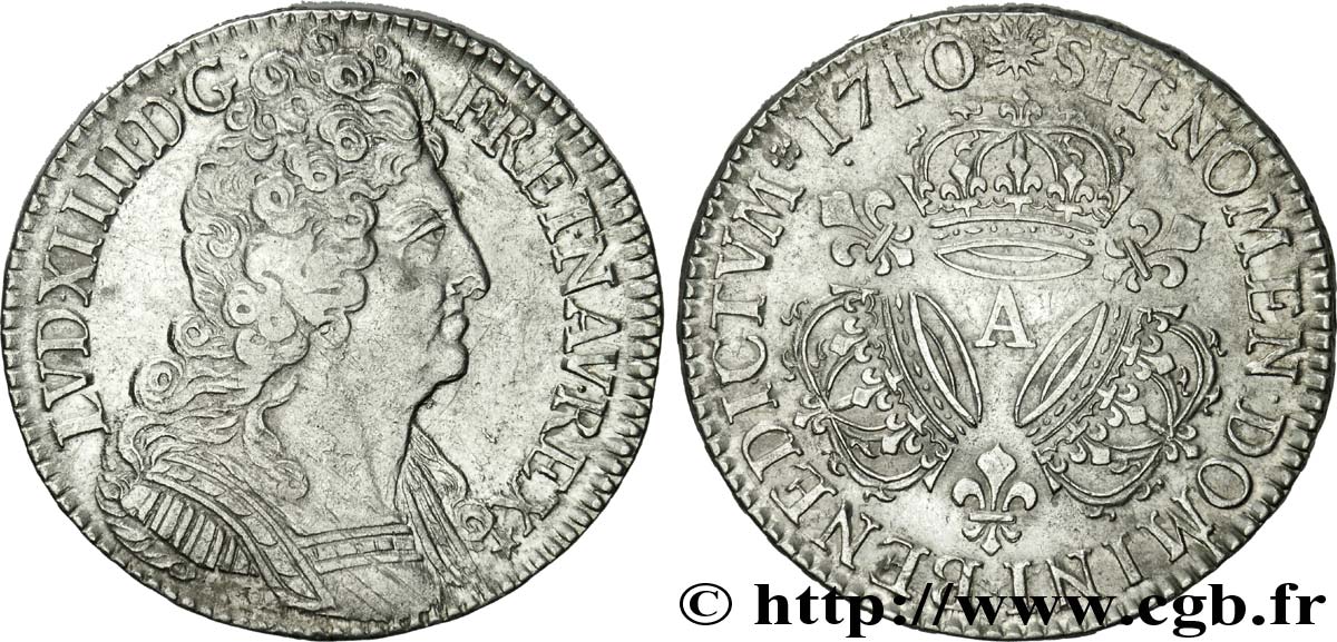 LOUIS XIV  THE SUN KING  Demi-écu aux trois couronnes 1710 Paris q.SPL/SPL