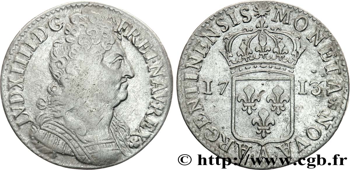 LOUIS XIV  THE SUN KING  Quarante-huit sols pour l’Alsace 1713 Paris BC/BC+