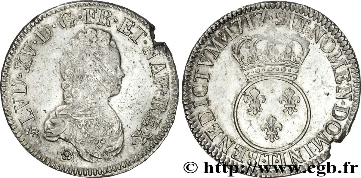 LOUIS XV DIT LE BIEN AIMÉ Écu dit  vertugadin  1717 Nantes TTB+/SUP
