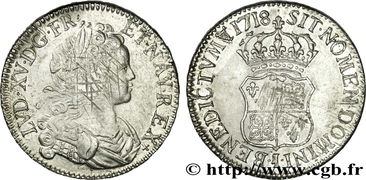 LOUIS XV DIT LE BIEN AIMÉ Écu dit  de France-Navarre  1718 Limoges TTB+