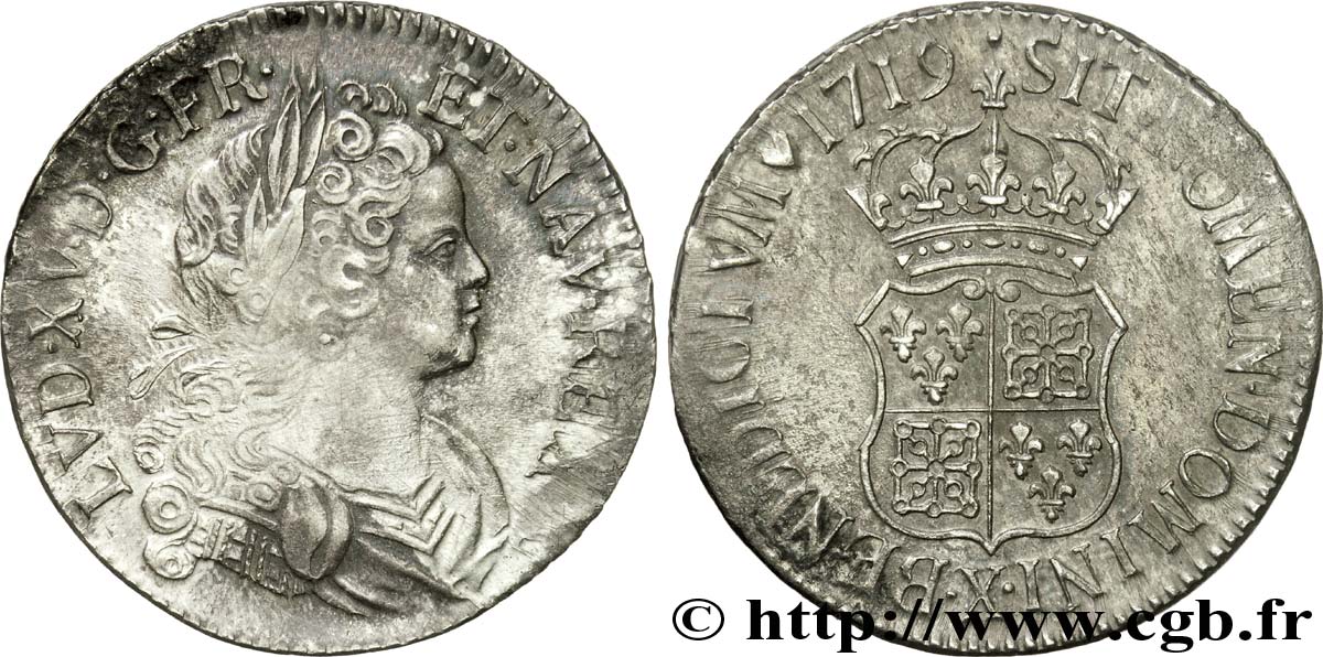 LOUIS XV  THE WELL-BELOVED  Écu dit  de France-Navarre  1719 Amiens fVZ