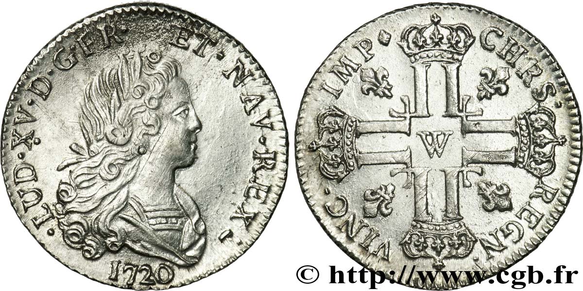 LOUIS XV  THE WELL-BELOVED  Petit louis d argent 1720 Lille EBC/SC