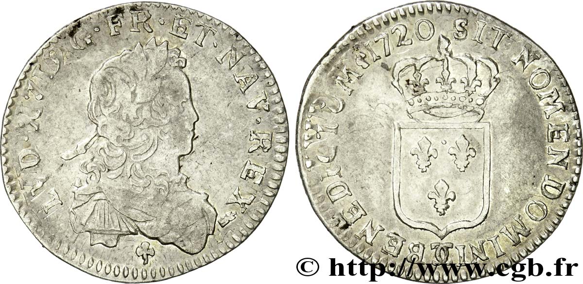 LOUIS XV  THE WELL-BELOVED  Sixième d écu de France 1720 Besançon BC+