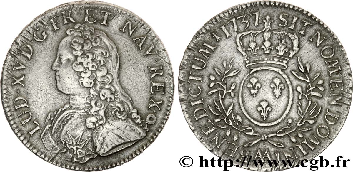 LOUIS XV DIT LE BIEN AIMÉ Écu aux branches d&nbsp;olivier, buste habillé 1737 Metz TB+/TTB