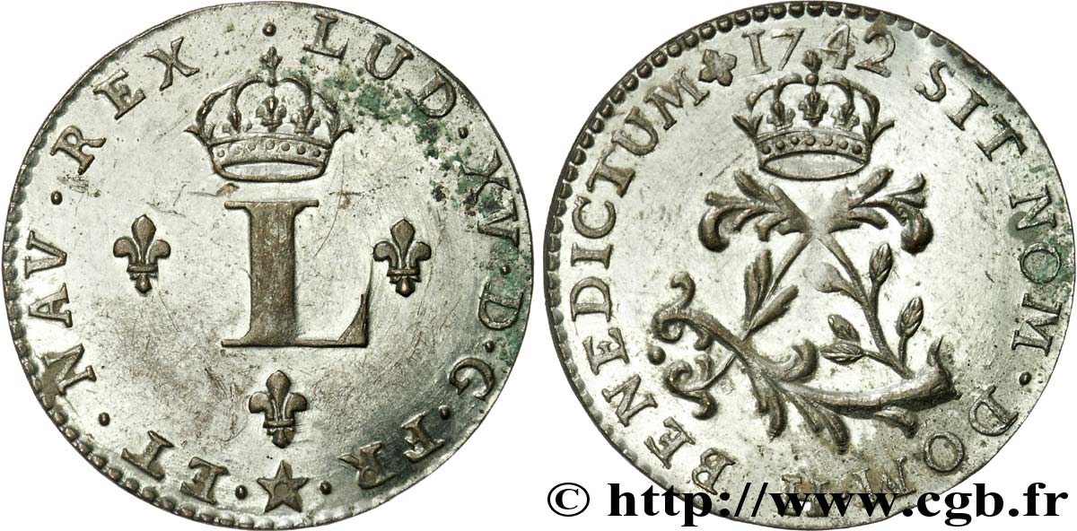 LOUIS XV DIT LE BIEN AIMÉ Faux double sol de billon improprement classé comme un double sol au gros L et aux grandes couronnes 1742 La Rochelle TTB+