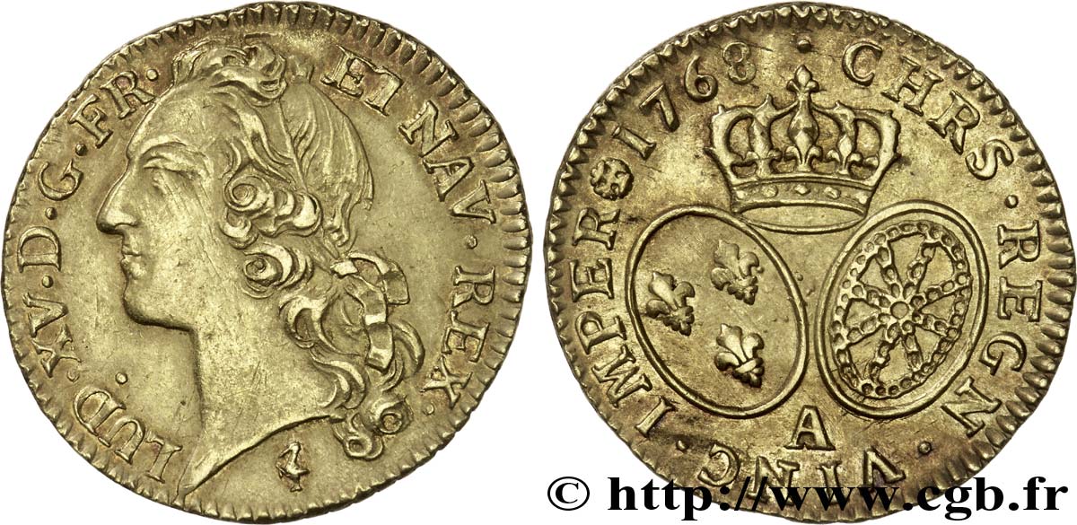 LOUIS XV  THE WELL-BELOVED  Louis d’or aux écus ovales, tête ceinte d’un bandeau 1768 Paris MBC+