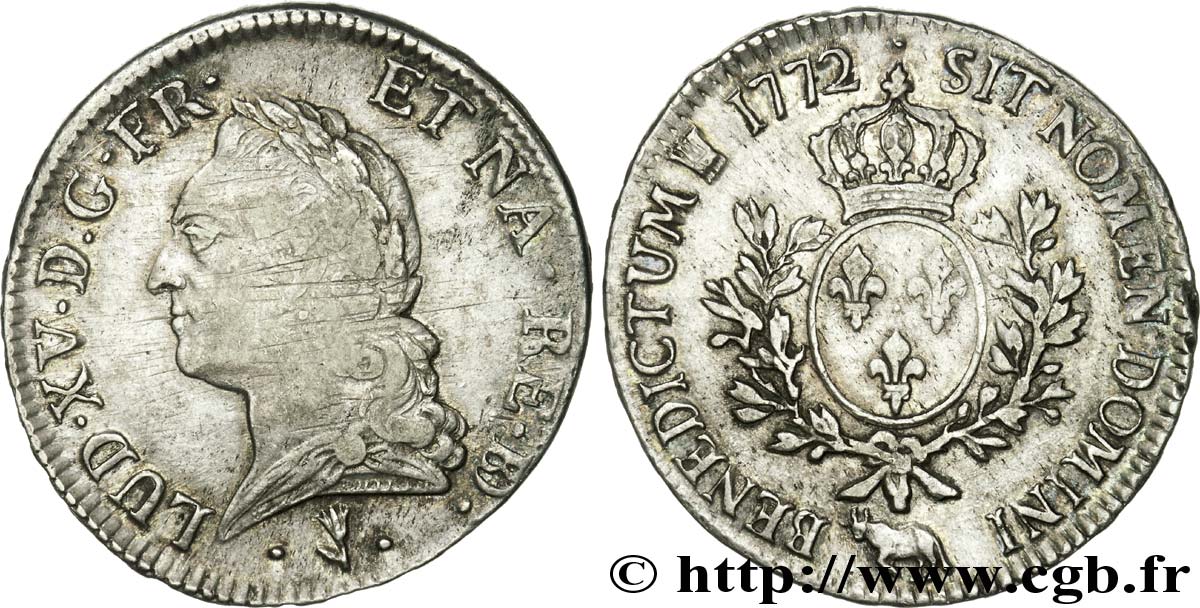 LOUIS XV  THE WELL-BELOVED  Écu dit  à la vieille tête  de Béarn 1772 Pau XF