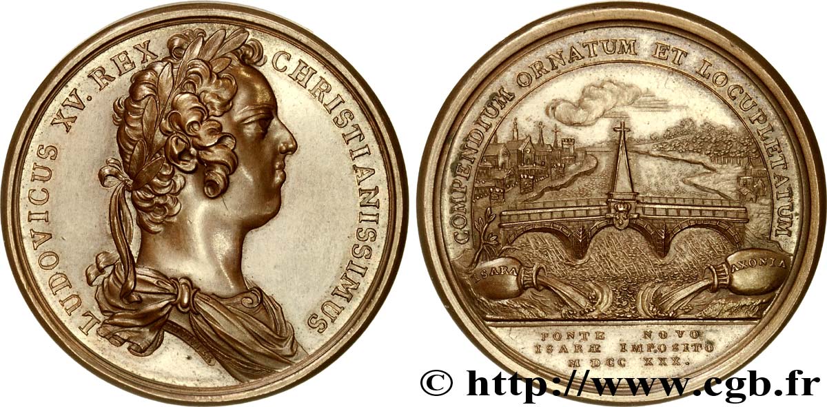 LOUIS XV  THE WELL-BELOVED  Médaille CU 42, construction du Pont de Compiègne VZ