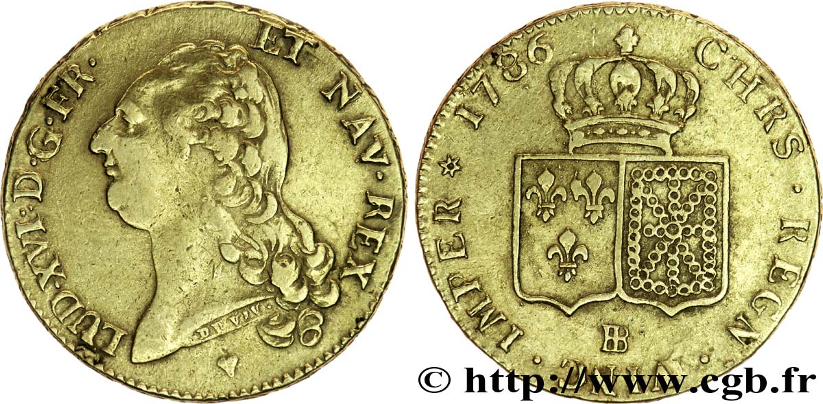 LOUIS XVI Double louis d’or aux écus accolés 1786 Strasbourg VF