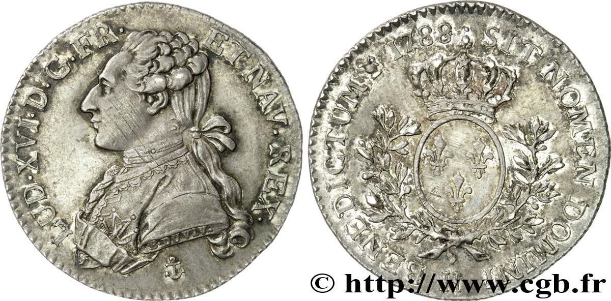 LOUIS XVI Cinquième d&nbsp;écu dit &nbsp;aux branches d&nbsp;olivier&nbsp; 1788 La Rochelle q.SPL/SPL