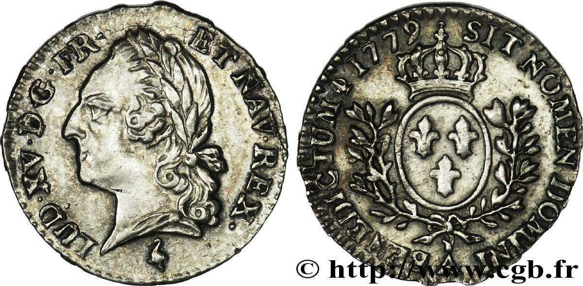 LOUIS XVI Vingtième d&nbsp;écu dit &nbsp;aux branches d&nbsp;olivier&nbsp;, au nom de Louis XV 1779 Paris TTB+