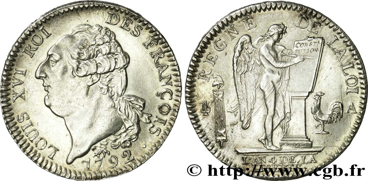 LOUIS XVI Écu dit  au génie , type FRANÇOIS 1792 Paris AU