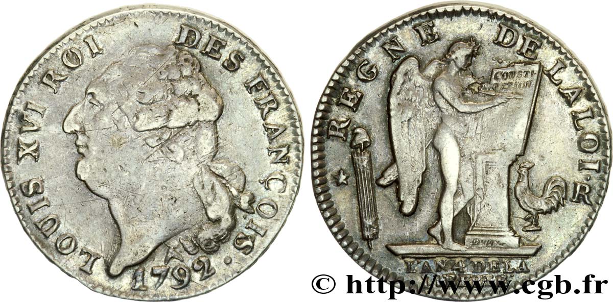 LOUIS XVI (MONARQUE CONSTITUTIONNEL)  Écu dit  au génie , type FRANÇOIS 1792 Orléans TTB