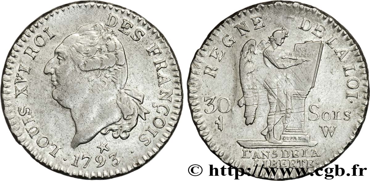 CONVENCION NACIONAL 30 sols dit  au génie , type FRANÇOIS 1793 Lille MBC+