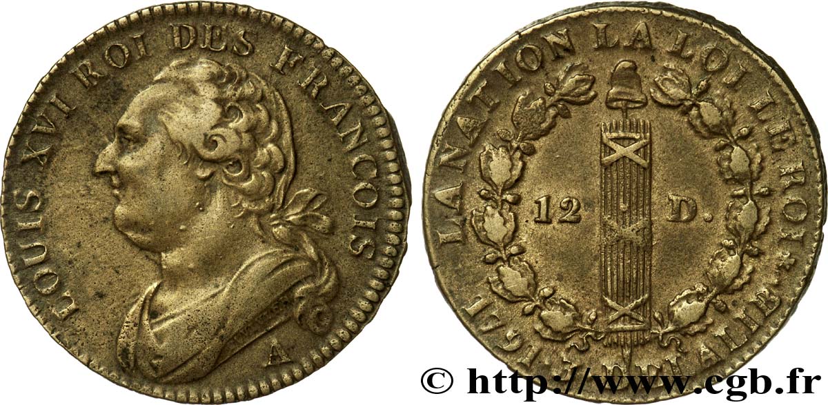 LOUIS XVI 12 deniers dit  au faisceau , type FRANCOIS 1791 Paris, Monnaie de Matignon SS