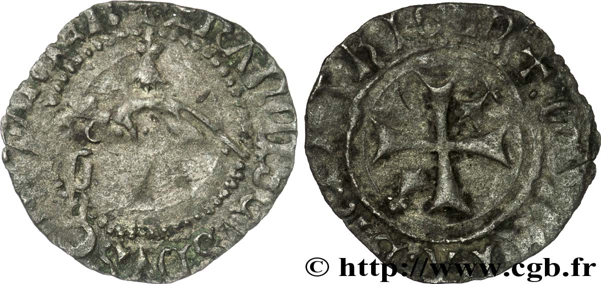 BRITTANY - DUCHY OF BRITTANY - FRANCIS I AND FRANCIS II Double denier à l hermine VF/VF