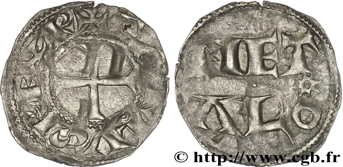 POITOU - COUNTY OF POITOU - COINAGE IMMOBILIZED IN THE NAME OF CHARLES II THE BALD Denier VF/XF