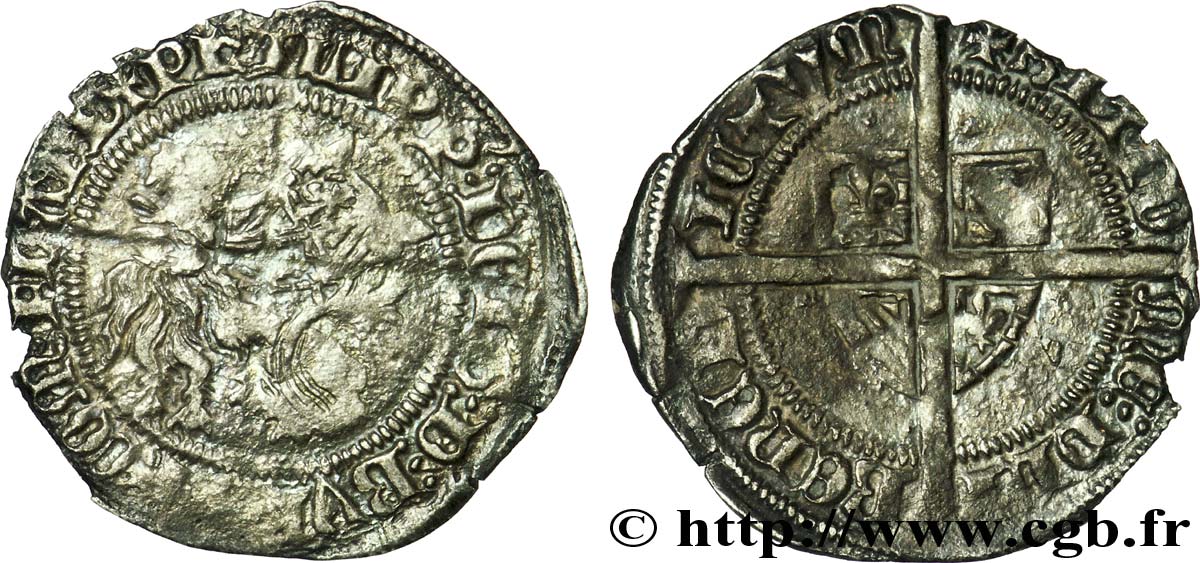 FLANDERS - COUNTY OF FLANDERS - PHILIP THE BOLD Demi-gros botdraeger, ou à la mante, ou à la bannière XF/VF