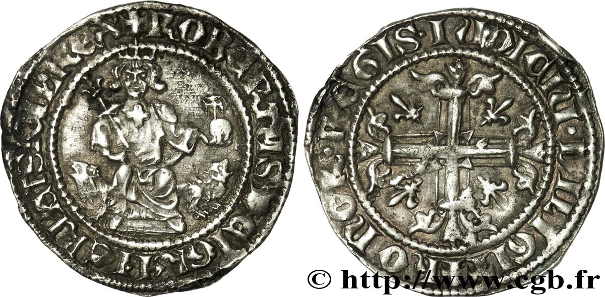 ITALIE - ROYAUME DE NAPLES - ROBERT D ANJOU Carlin d argent c. 1310-1340 Naples q.SPL