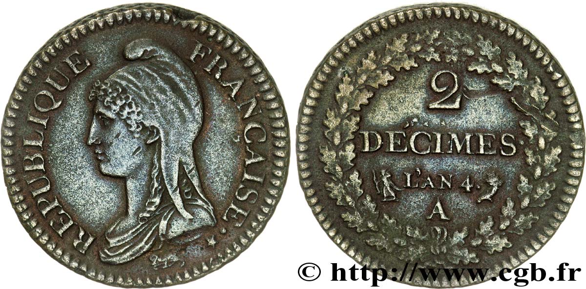 2 décimes Dupré 1796 Paris F.145/1 TTB 