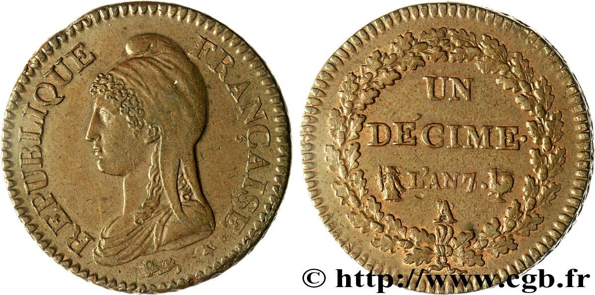Un décime Dupré, grand module 1799 Paris/Rouen F.129/29 XF 