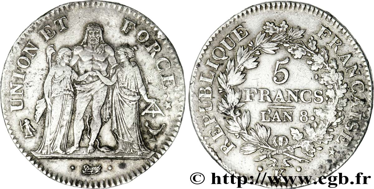 5 francs Union et Force, Union desserré, avec glands intérieurs et gland extérieur 1800 Bordeaux F.291/32 SS 