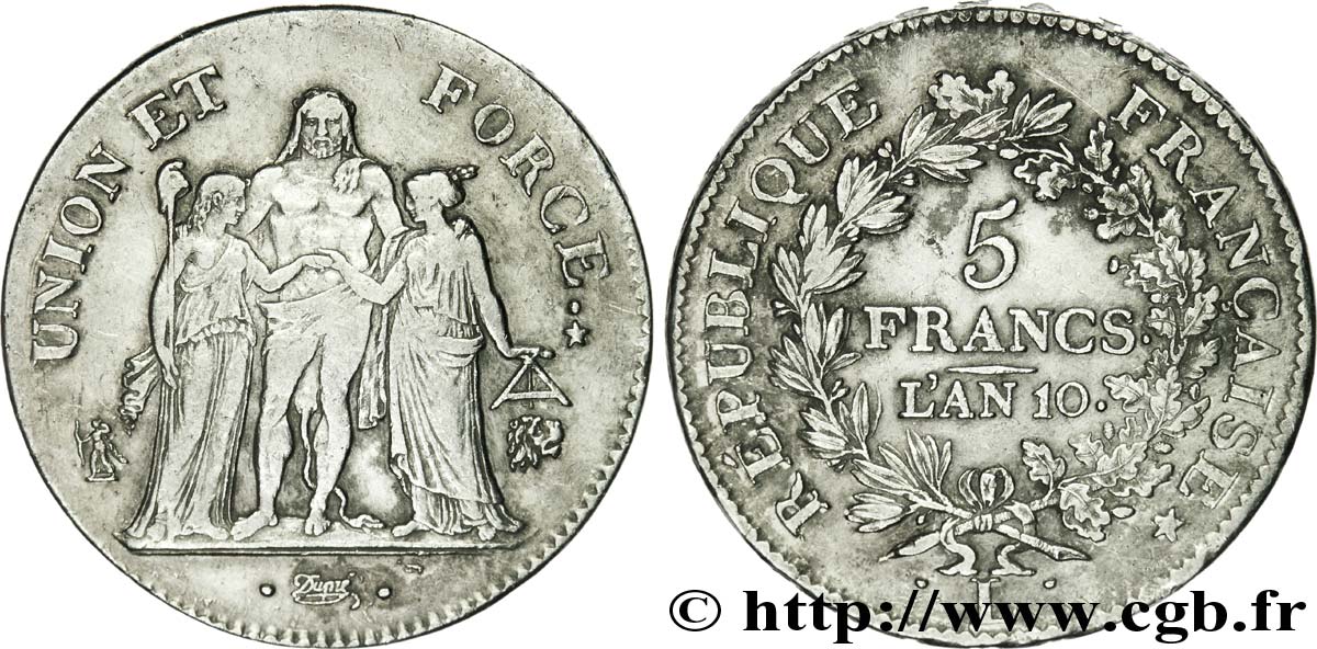 5 francs Union et Force, Union serré, avec glands intérieurs et gland extérieur 1802 Bayonne F.288/180 MBC 