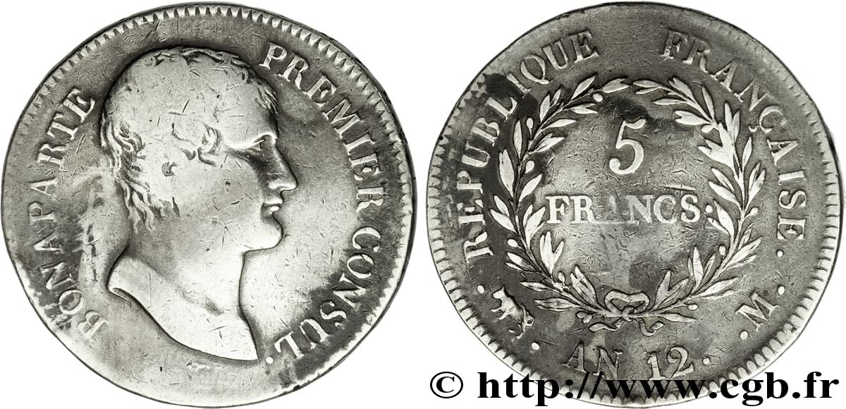 5 francs Bonaparte Premier consul, flan large 1804 Toulouse F.301/20 BC 