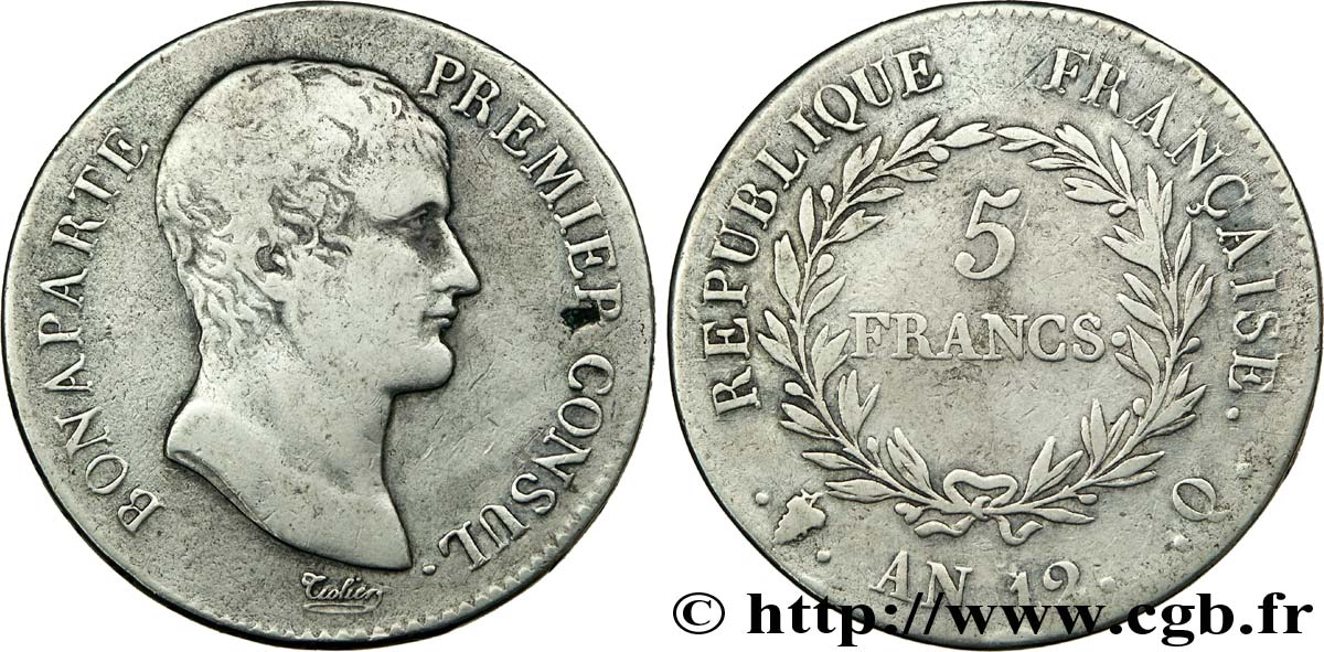 5 francs Bonaparte Premier consul 1804 Perpignan F.301/22 BC 