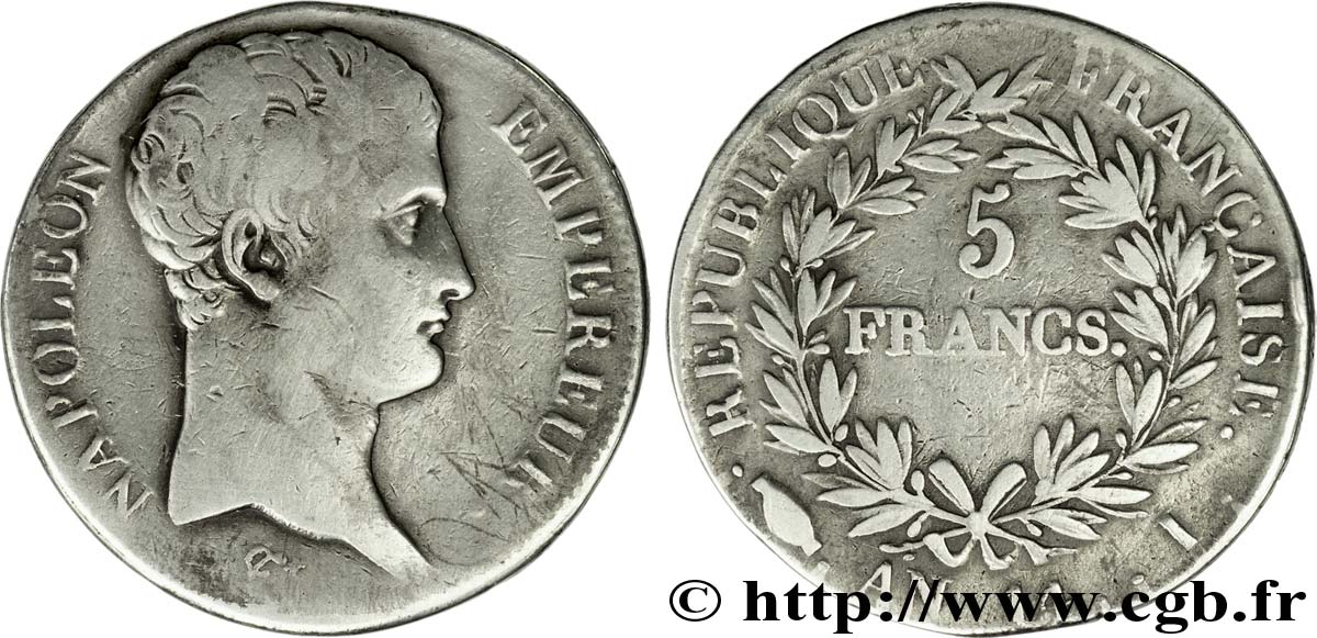 5 francs Napoléon Empereur, calendrier révolutionnaire 1805 Limoges F.303/23 VF 