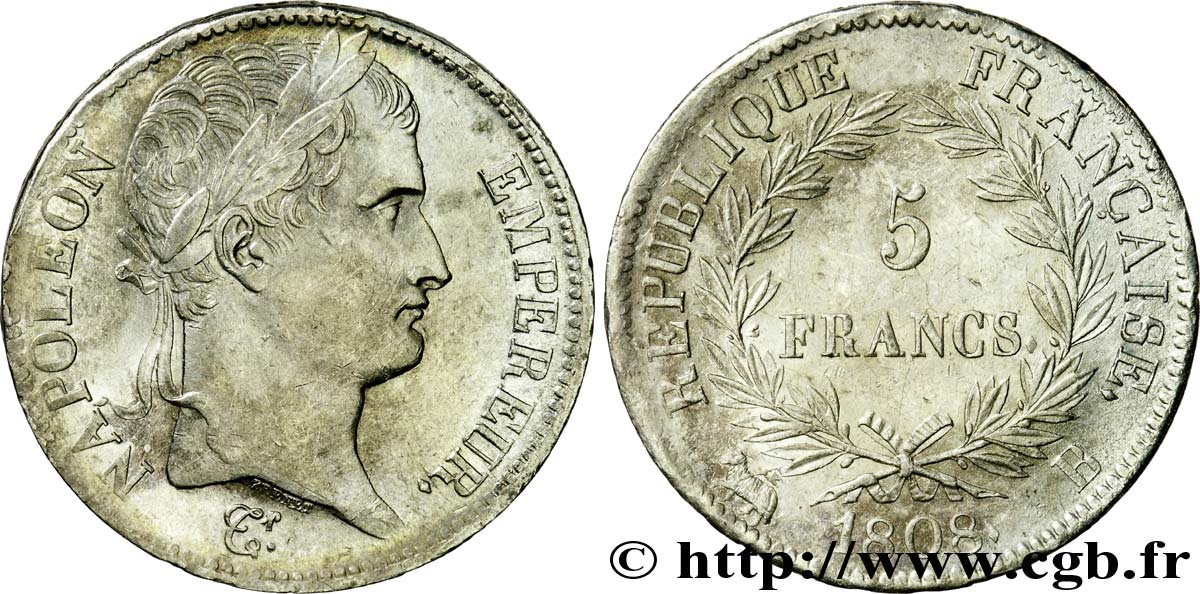 5 francs Napoléon Empereur, République française 1808 Rouen F.306/3 BB 