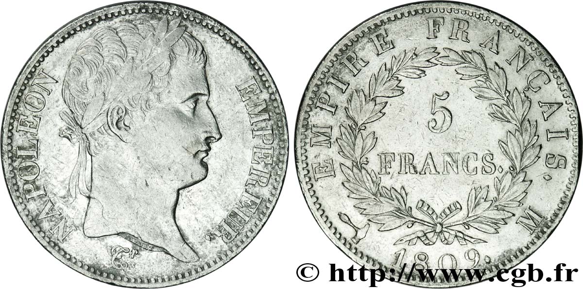 5 francs Napoléon Empereur, Empire français 1809 Toulouse F.307/9 XF 