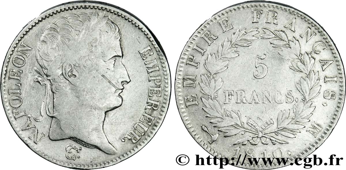 5 francs Napoléon Empereur, Empire français 1810 Toulouse F.307/22 XF 