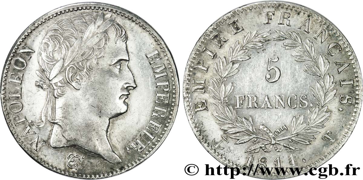 5 francs Napoléon Empereur, Empire français 1811 Nantes F.307/38 SPL 