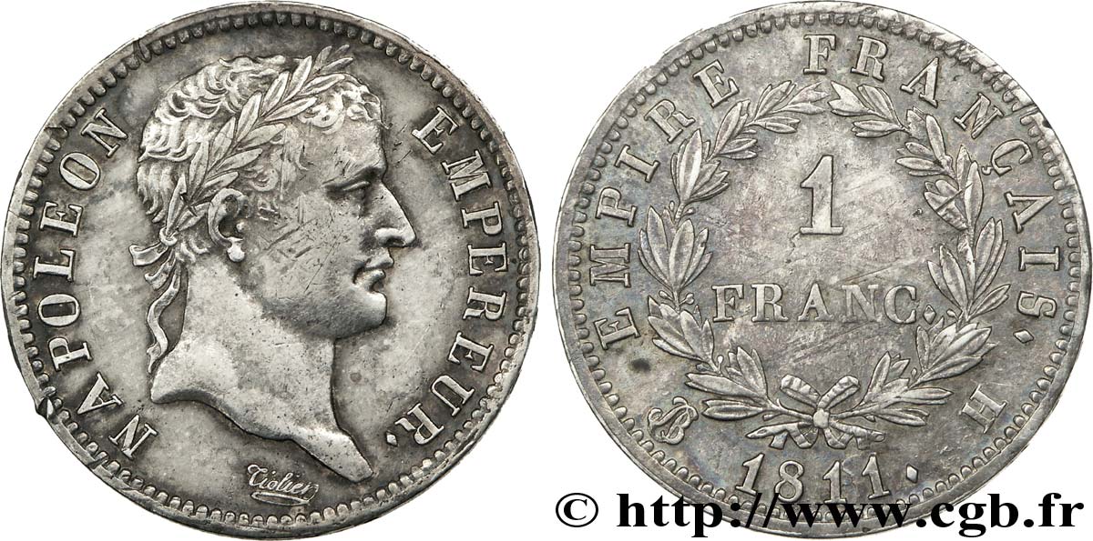 1 franc Napoléon Ier tête laurée, Empire français 1811 La Rochelle F.205/32 BB 