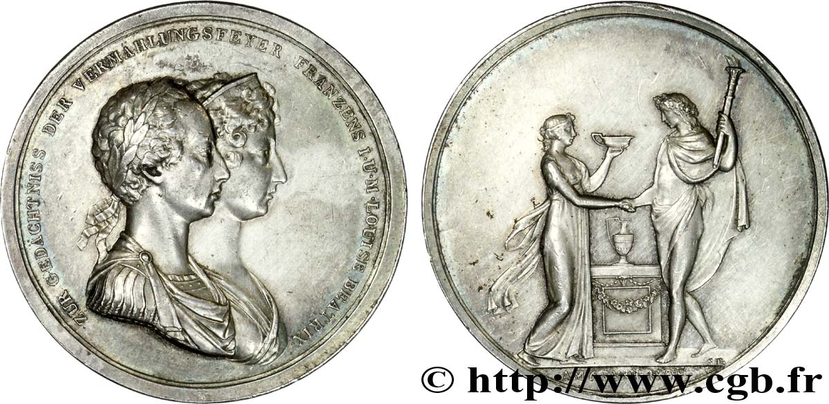 PRIMO IMPERO Médaille AR 49, six mois du mariage de François Ier d’Autriche et de Marie-Louise Béatrix AU