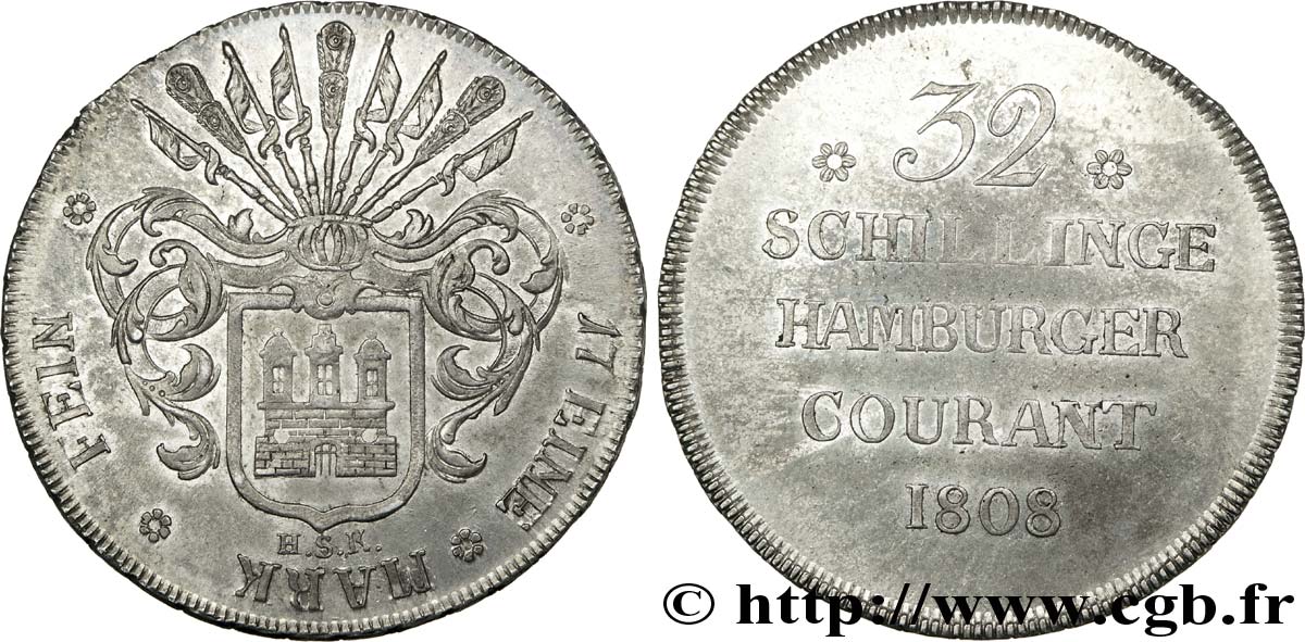 32 schillings, grand module 1808 Hambourg VG.1860  AU 