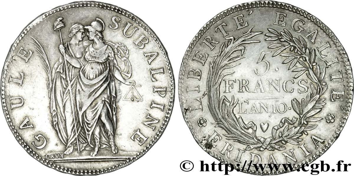 5 francs 1802 Turin VG.846  AU 