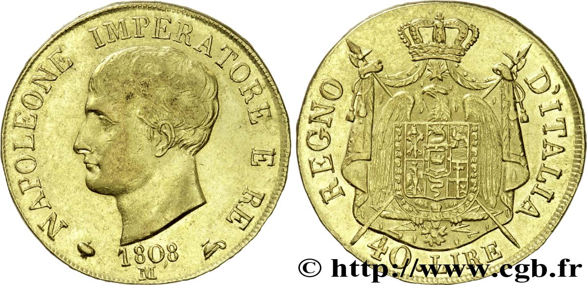 40 lire en or, 1er type 1808 Milan M.192  BB 