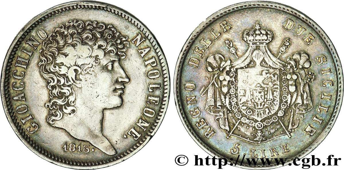 5 lire 1813 Naples VG.2255  XF 