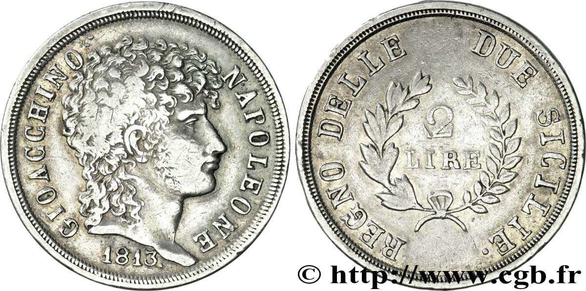 2 lire, rameaux courts 1813 Naples VG.2257  XF 